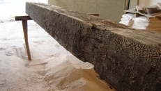 Preparing wooden beam for sandblasting